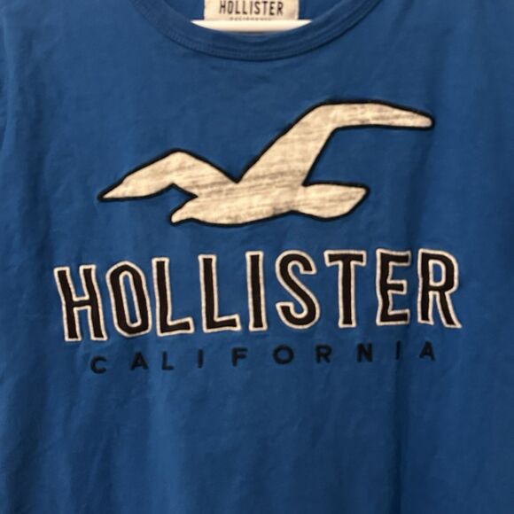 VTG Y2K Hollister Rare American Flag Patch Sleeve Men T-shirt M Blue Logo Bird - Picture 6 of 9